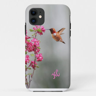 Funda Para iPhone 11 Colibrí y flores del vuelo
