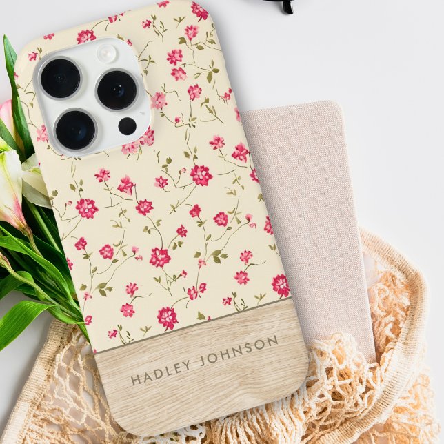 Funda De Case-Mate Para iPhone Colima personalizada Shabby Chic Floral Wood Monog (Subido por el creador)