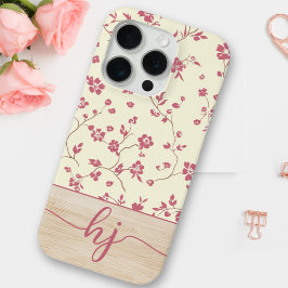 Funda Para iPhone 15 Pro Colima personalizada Shabby Chic Floral Wood Monog