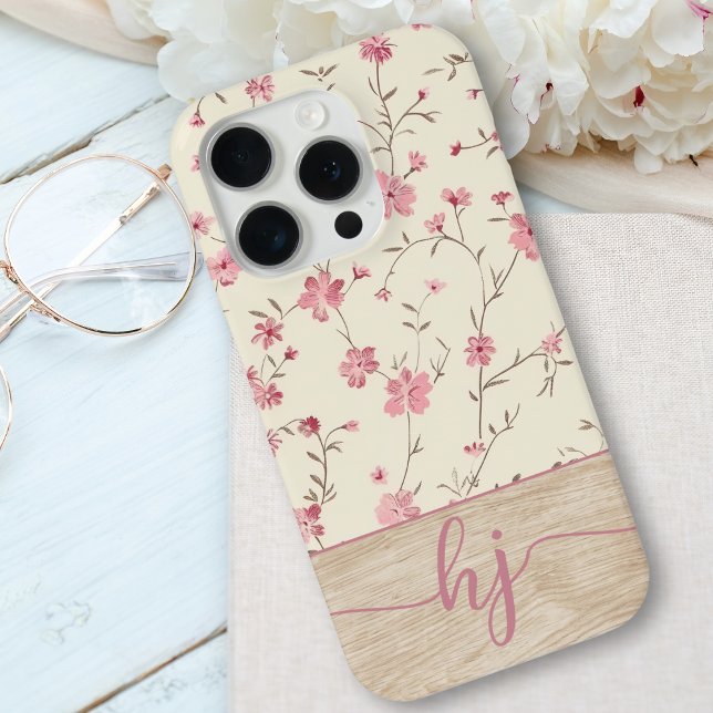 Funda De Case-Mate Para iPhone Colima personalizada Shabby Chic Floral Wood Monog (Subido por el creador)