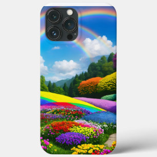 Funda Para iPhone 13 Pro Max Colinas arcoiris y flores dos