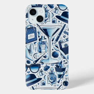 Funda Para iPhone 15 Mini Collage Chic Azul Oscuro y Diseño Moderno