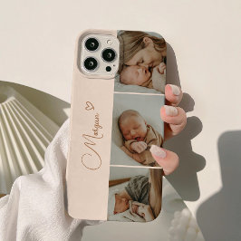 Funda Para iPhone 15 Collage de 3 fotos con letra script beige minimali