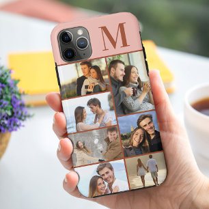 Funda Para iPhone 11 Pro Max Collage de 7 fotos con monograma en terracota melo