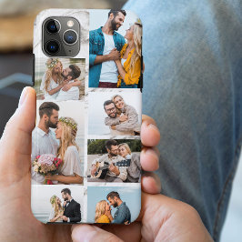 Funda Para iPhone 11 Pro Max Collage de 7 fotos de mármol gris Chic