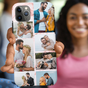 Funda Para iPhone 11 Pro Max Collage de 7 fotos de mármol rosa Chic