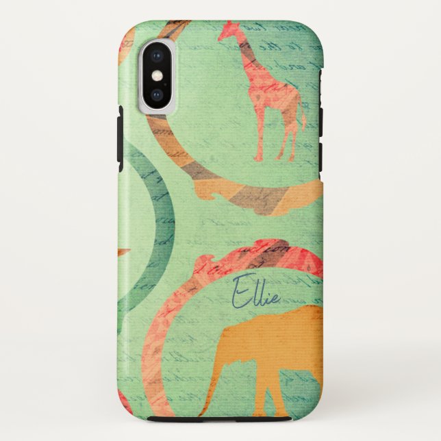 Funda De Case-Mate Para iPhone Collage de Elefantes y Giraffe (Reverso)