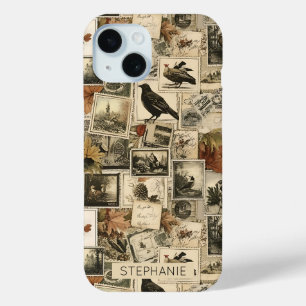 Funda Para iPhone 15 Collage de Ephemera de Otoño Vintage   Aves rustic
