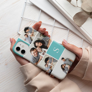 Funda Para iPhone 14 De Case-Mate Collage de fotos Aqua Colorblock y monograma