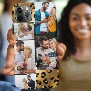 Funda Para iPhone 11 Pro Max Collage de fotos Black Gold 5 Leopardo impreso en 