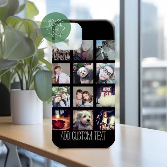 Funda De Case-Mate Para iPhone Collage de fotos con fondo negro (Personalized Phone Case with Custom Photos and Text - Pick Your Device Style)