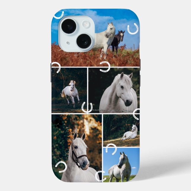 Funda De Case-Mate Para iPhone Collage de fotos Cute Horsehoes Horse (Reverso )