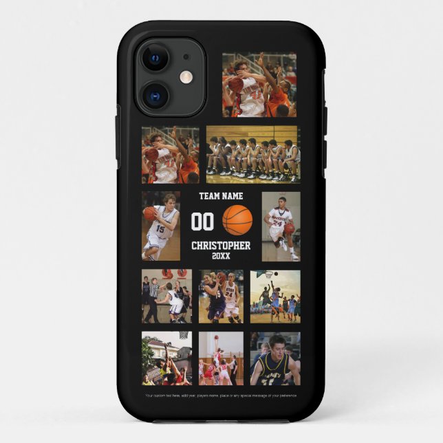 Funda De Case-Mate Para iPhone Collage de fotos de baloncesto negro (Reverso)