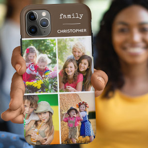 Funda Para iPhone 11 Pro Max Collage de fotos de familia 4 marrón chocolate per