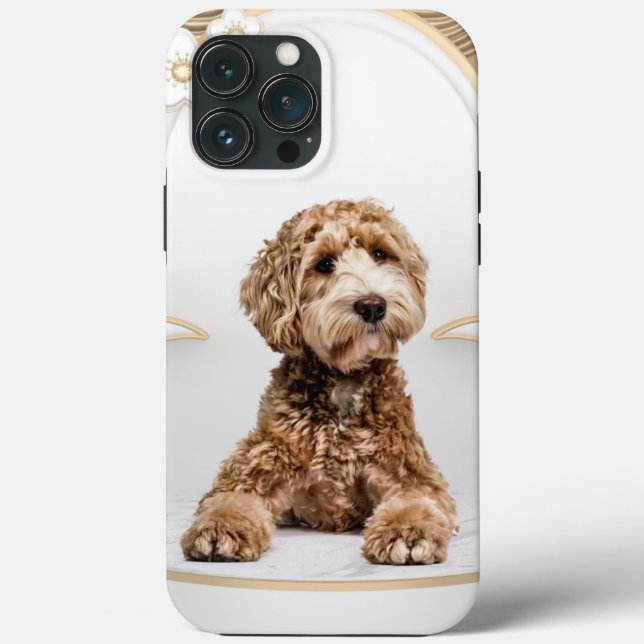 Funda De Case-Mate Para iPhone Collage de fotos de fondo dorado Goldendoodle (Reverso )