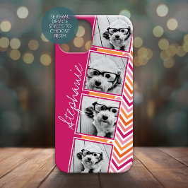 Funda Para iPhone 13 Mini Collage de fotos de Instagram Blanco Naranja Rosa