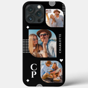 Funda Para iPhone 13 Pro Max Collage de Fotos de Nombre de Monograma Moderno y