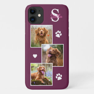 Funda Para iPhone 11 Collage de fotos de perro Monograma Magenta Mascot