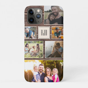 Funda Para iPhone 11 Pro Collage de fotos familiar rústico monograma modern