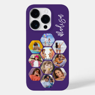 Funda Para iPhone 14 Pro De Case-Mate Collage de Fotos Hexágono Moderno con Nombre Perso