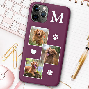 Funda Para iPhone 12 Collage de fotos mascota Monograma Gato Magenta In