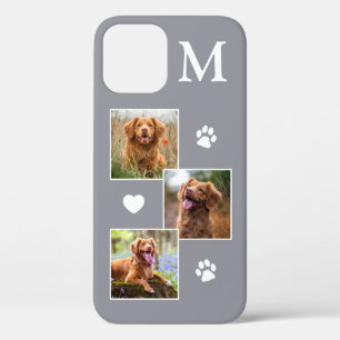 Funda Para iPhone 12 Collage de fotos mascota Monograma Gris inicial Pe