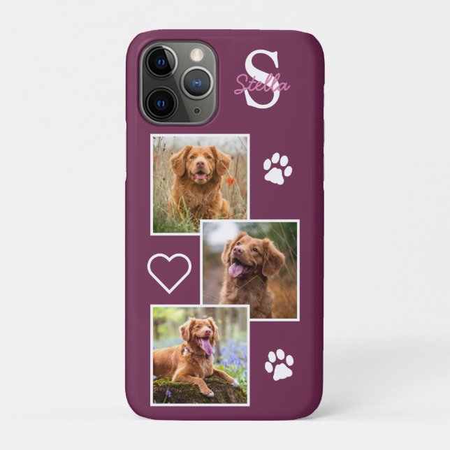 Funda De Case-Mate Para iPhone Collage de fotos mascota Monograma Nombre Perro Ga (Reverso)