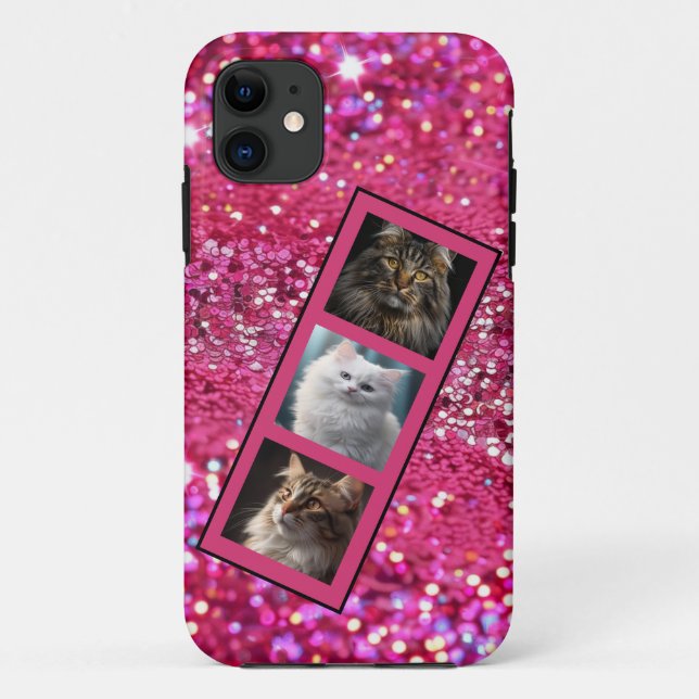 Funda De Case-Mate Para iPhone Collage de fotos Mascota personalizado Purpurina G (Reverso)