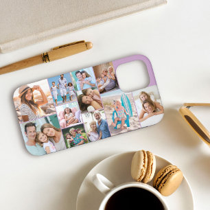 Funda Para iPhone 12 Pro Collage de Fotos Moderna 11 Fotos Lila de Lado