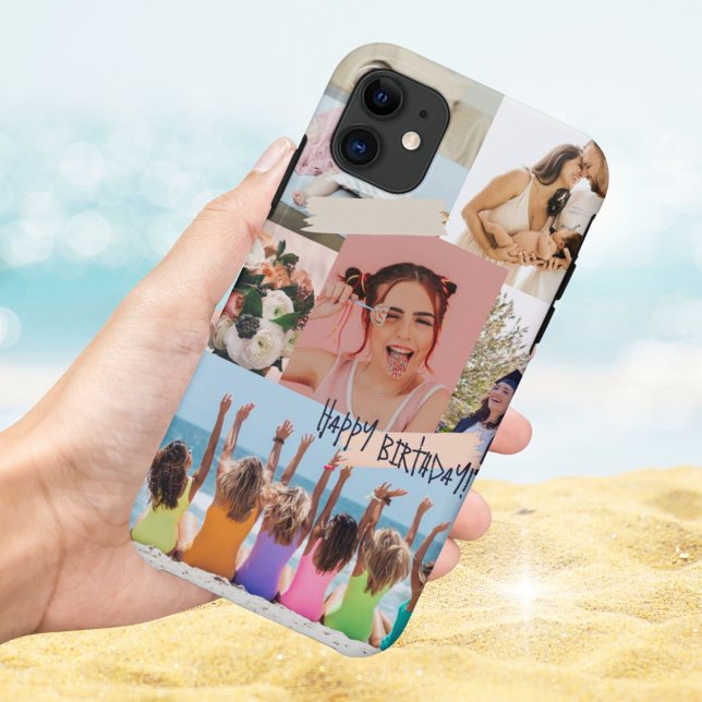 Funda De Case-Mate Para iPhone Collage de fotos modernas Feliz cumpleaños (photo collage personalised montage phone)