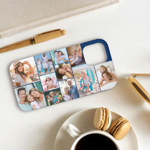 Funda Para iPhone 12 Pro Collage de fotos moderno 11 giras laterales azules