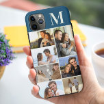 Funda Para iPhone 11 Pro Max Collage de fotos monogramado 7 sobre azul pavo rea<br><div class="desc">Estuche monogramado para iPhone de collage de fotos que puedes personalizar con 7 de tus fotos favoritas y tu inicial. La plantilla está preparada para que añada sus fotos, trabajando de arriba a abajo en el lado izquierdo y de arriba a abajo en el lado derecho. El diseño tiene un...</div>