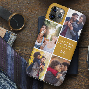 Funda Para iPhone 11 Pro Max Collage de fotos múltiples Cita positiva Mostaza P