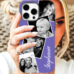 Funda Para iPhone 11 Collage de fotos personalizadas de Instagram con n<br><div class="desc">Funda personalizada para iPhone 11 con collage de fotos de Instagram morado. Este diseño moderno y trendy cuenta con un espacio para 4 fotos estilo instagram cuadradas. Agrega tu nombre o texto para personalizar aún más este diseño personalizado DIY y elige tu propio color de fondo.</div>