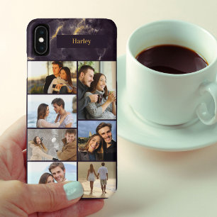 Funda Para iPhone XS Max Collage de fotos personalizado 7 en mármol oscuro