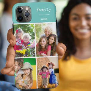 Funda Para iPhone 11 Pro Max Collage de fotos personalizado Teal 4 Familia