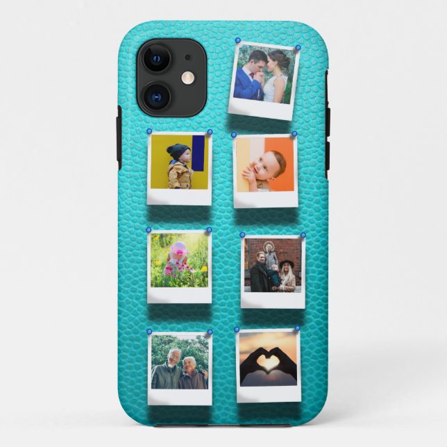 Funda De Case-Mate Para iPhone Collage de fotos personalizado Turquoise Girly Tre (Reverso)