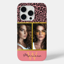 Funda Para iPhone 15 Pro Collage de fotos y monograma de impresión de leopa