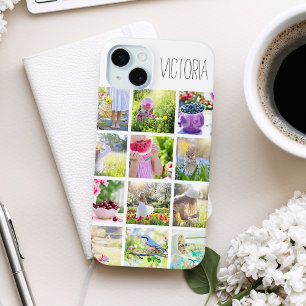 Funda Para iPhone 15 Mini Collage de fotos y nombre del personalizado
