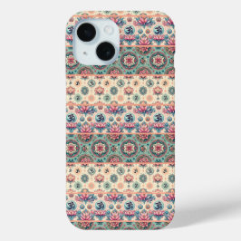 Funda Para iPhone 15 Collage de Mandalas turquesa y melocotón