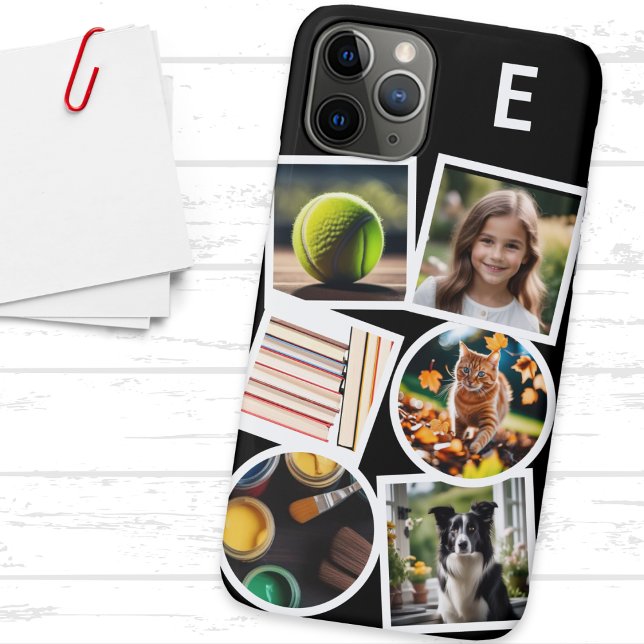 Funda De Case-Mate Para iPhone Collage de Monograma Personalizado carga tus propi (A phone case to personalize with a monogram and 6 favorite photos. An ideal custom gift)