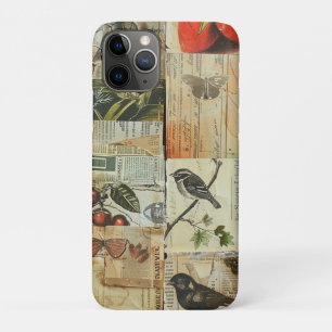 Funda Para iPhone 11 Pro Collage de pájaros coloridos de periódico antiguo