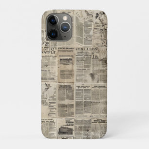 Funda Para iPhone 11 Pro Collage de parches de periódico vintage rústico