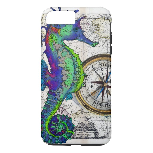 Funda De Case-Mate Para iPhone Collage del compás del Seahorse (Reverso)