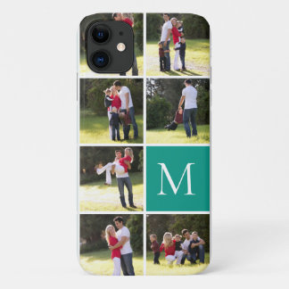Funda Para iPhone 11 Collage fotográfico moderno y verde azulado en mon