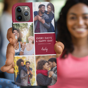 Funda Para iPhone 11 Pro Max Collage personalizado de 4 fotos con cita positiva