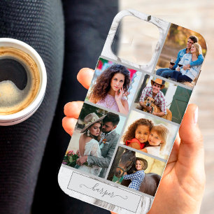 Funda Para iPhone 13 Pro Max Collage personalizado de 6 fotos en mármol gris
