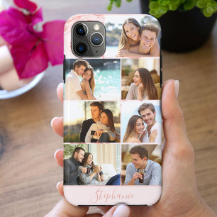 Funda Para iPhone 11 Pro Max Collage personalizado de 7 fotos Mármol Rosa