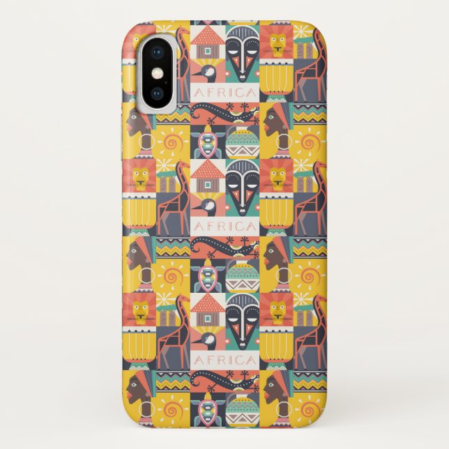 Funda De Case-Mate Para iPhone Collage simbólico africano del arte (Reverso)