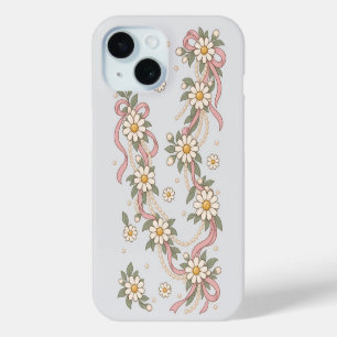 Funda Para iPhone 15 Collar de margarita y perla Coquette elegante 